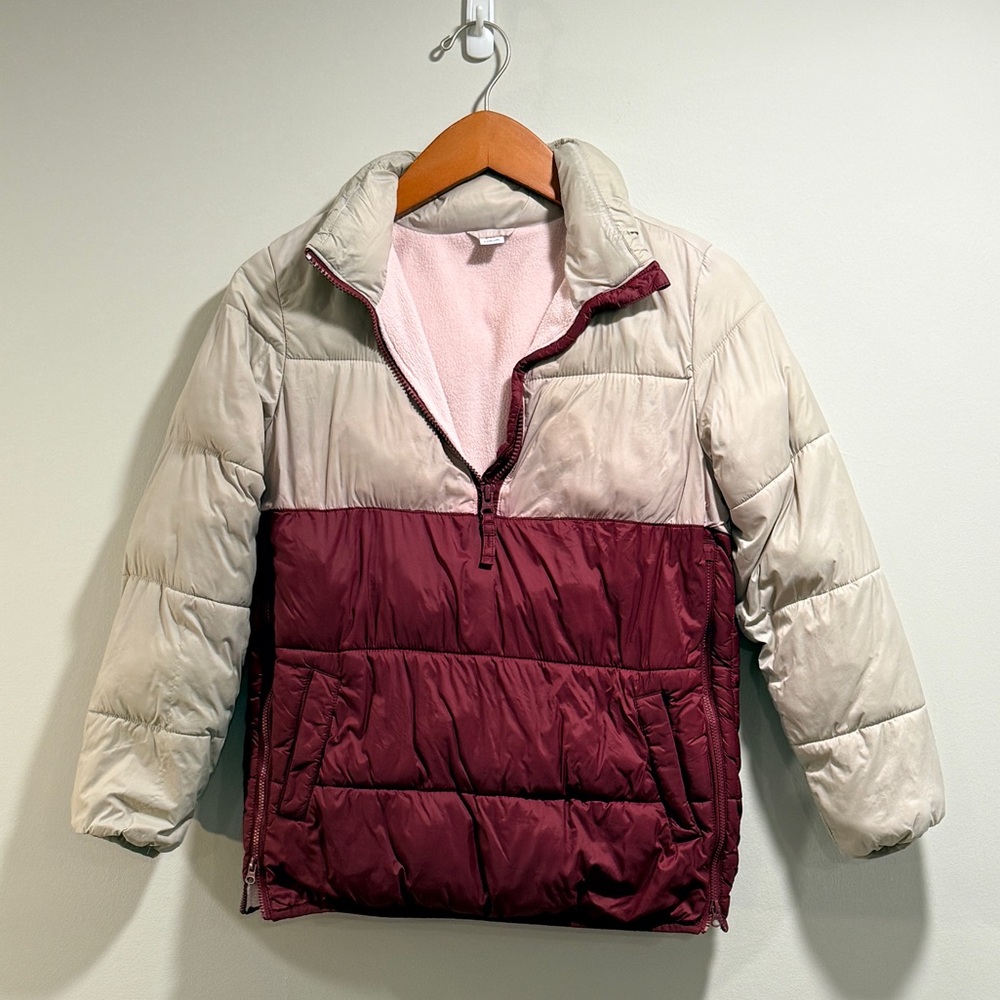 Old‎ Navy Kids Active Puff Jacket with Maroon and Cream Colorblock Size 10/12